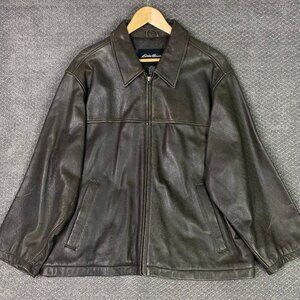 Eddie Bauer Leather Jacket Men's Large Short Brown Distressed Full Zip Bomber